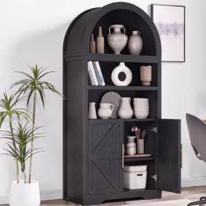 Anyact 71" Arched 5-Tier Farmhouse Bookcase & Kitchen Pantry Cabinet