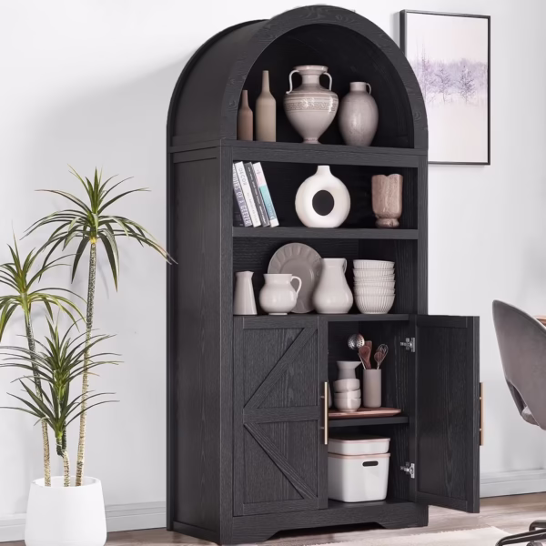 Anyact 71" Arched 5-Tier Farmhouse Bookcase & Kitchen Pantry Cabinet