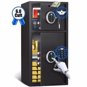 Omethey 6.0 Cub Home Safe Box Fireproof Waterproof, Money Safe with Deposit Slot